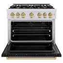 ZLINE 36-Inch Autograph Gas Range with 6 Burner Cooktop and 5.2 Cu. Ft. Convection Oven in Satin Stainless Steel with Black Matte Door and Champagne Bronze Accents (CGRSZ-BLM-36-CB)