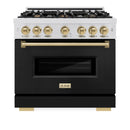 ZLINE 36-Inch Autograph Gas Range with 6 Burner Cooktop and 5.2 Cu. Ft. Convection Oven in Satin Stainless Steel with Black Matte Door and Champagne Bronze Accents (CGRSZ-BLM-36-CB)