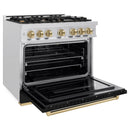 ZLINE 36-Inch Autograph Gas Range with 6 Burner Cooktop and 5.2 Cu. Ft. Convection Oven in Satin Stainless Steel with Black Matte Door and Champagne Bronze Accents (CGRSZ-BLM-36-CB)