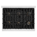 ZLINE 36-Inch Autograph Gas Range with 6 Burner Cooktop and 5.2 Cu. Ft. Convection Oven in Satin Stainless Steel with Black Matte Door and Champagne Bronze Accents (CGRSZ-BLM-36-CB)