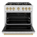 ZLINE 36-Inch Autograph Edition Freestanding Gas Range in Satin Stainless Steel with White Matte Door and Champagne Bronze Accents (CGRSZ-WM-36-CB)