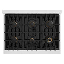 ZLINE 36-Inch Autograph Edition Freestanding Gas Range in Satin Stainless Steel with White Matte Door and Champagne Bronze Accents (CGRSZ-WM-36-CB)