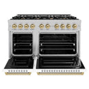 ZLINE Autograph Edition 48-Inch Classic Series Gas Range with 8 Gas Burner Cooktop and 6.7 Cu. Ft. Gas Convection Oven  in Satin Stainless Steel with White Matte Doors and Champagne Bronze Accents (CGRSZ-WM-48-CB)