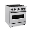 ZLINE Autograph Edition 30-Inch Classic Series Gas Range with 4 Gas Burner Cooktop and 4.2 Cu. Ft. Gas Convection Oven in Satin Stainless Steel and Matte Black Accents (CGRSZ-30-MB)