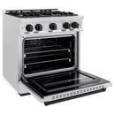 ZLINE Autograph Edition 30-Inch Classic Series Gas Range with 4 Gas Burner Cooktop and 4.2 Cu. Ft. Gas Convection Oven in Satin Stainless Steel and Matte Black Accents (CGRSZ-30-MB)