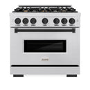 ZLINE 36-Inch Autograph Edition Freestanding Gas Range in Satin Stainless Steel with Matte Black (CGRSZ-36-MB)