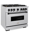 ZLINE 36-Inch Autograph Edition Freestanding Gas Range in Satin Stainless Steel with Matte Black (CGRSZ-36-MB)