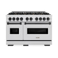 ZLINE Autograph Edition 48-Inch Classic Series Gas Range with 8 Gas Burner Cooktop and 6.7 Cu. Ft. Gas Convection Oven  in Satin Stainless Steel and Matte Black Accents (CGRSZ-48-MB)