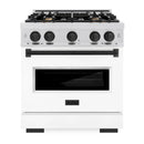 ZLINE Autograph Edition 30-Inch Classic Series Gas Range with 4 Gas Burner Cooktop and 4.2 Cu. Ft. Gas Convection Oven  in Satin Stainless Steel with White Matte Door and Matte Black Accents (CGRSZ-WM-30-MB)