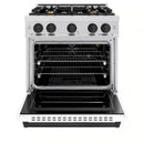 ZLINE Autograph Edition 30-Inch Classic Series Gas Range with 4 Gas Burner Cooktop and 4.2 Cu. Ft. Gas Convection Oven  in Satin Stainless Steel with White Matte Door and Matte Black Accents (CGRSZ-WM-30-MB)