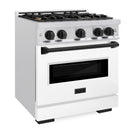 ZLINE Autograph Edition 30-Inch Classic Series Gas Range with 4 Gas Burner Cooktop and 4.2 Cu. Ft. Gas Convection Oven  in Satin Stainless Steel with White Matte Door and Matte Black Accents (CGRSZ-WM-30-MB)
