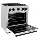 ZLINE Autograph Edition 30-Inch Classic Series Gas Range with 4 Gas Burner Cooktop and 4.2 Cu. Ft. Gas Convection Oven  in Satin Stainless Steel with White Matte Door and Matte Black Accents (CGRSZ-WM-30-MB)