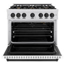 ZLINE 36-Inch Autograph Edition Freestanding Gas Range in Satin Stainless Steel with White Matte and Matte Black (CGRSZ-WM-36-MB)
