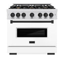 ZLINE 36-Inch Autograph Edition Freestanding Gas Range in Satin Stainless Steel with White Matte and Matte Black (CGRSZ-WM-36-MB)