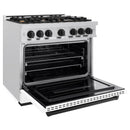 ZLINE 36-Inch Autograph Edition Freestanding Gas Range in Satin Stainless Steel with White Matte and Matte Black (CGRSZ-WM-36-MB)