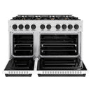 ZLINE Autograph Edition 48-Inch Classic Series Gas Range with 8 Gas Burner Cooktop and 6.7 Cu. Ft. Gas Convection Oven  in Satin Stainless Steel with White Matte Doors and Matte Black Accents (CGRSZ-WM-48-MB)