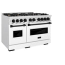 ZLINE Autograph Edition 48-Inch Classic Series Gas Range with 8 Gas Burner Cooktop and 6.7 Cu. Ft. Gas Convection Oven  in Satin Stainless Steel with White Matte Doors and Matte Black Accents (CGRSZ-WM-48-MB)