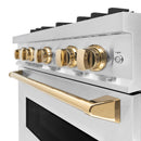 ZLINE Autograph Edition 30-Inch Classic Series Gas Range with 4 Gas Burner Cooktop and 4.2 Cu. Ft. Gas Convection Oven  in Satin Stainless Steel and Polished Gold Accents (CGRSZ-30-G)