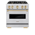 ZLINE Autograph Edition 30-Inch Classic Series Gas Range with 4 Gas Burner Cooktop and 4.2 Cu. Ft. Gas Convection Oven  in Satin Stainless Steel and Polished Gold Accents (CGRSZ-30-G)