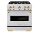 ZLINE Autograph Edition 30-Inch Classic Series Gas Range with 4 Gas Burner Cooktop and 4.2 Cu. Ft. Gas Convection Oven  in Satin Stainless Steel and Polished Gold Accents (CGRSZ-30-G)