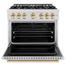 ZLINE Autograph Edition 36-Inch Classic Series Gas Range with 6 Gas Burner Cooktop and 5.2 Cu. Ft. Gas Convection Oven in Satin Stainless Steel with Gold (CGRSZ-36-G)