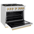 ZLINE 36-Inch Autograph Edition Freestanding Gas Range in Satin Stainless Steel with White Matte and Gold (CGRSZ-WM-36-G)