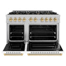 ZLINE Autograph Edition 48-Inch Classic Series Gas Range with 8 Gas Burner Cooktop and 6.7 Cu. Ft. Gas Convection Oven in Satin Stainless Steel with White Matte Doors and Polished Gold Accents (CGRSZ-WM-48-G)