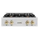 ZLINE Autograph Edition 30-Inch Porcelain Rangetop with 4 Gas Burners in Satin Stainless Steel and Gold Accents (RTSZ-30-G)