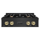 ZLINE Autograph Edition 30-Inch Porcelain Rangetop with 4 Gas Burners in Black Stainless Steel and Champagne Bronze Accents (RTBZ-30-CB)