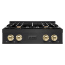 ZLINE Autograph Edition 30-Inch Porcelain Rangetop with 4 Gas Burners in Black Stainless Steel and Gold Accents (RTBZ-30-G)