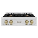ZLINE Autograph Edition 30-Inch Porcelain Rangetop with 4 Gas Burners in Satin Stainless Steel and Champagne Bronze Accents (RTSZ-30-CB)