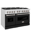 ZLINE 48-Inch Classic Series Gas Range with 8 Gas Burner Cooktop and 6.7 Cu. Ft. Gas Convection Oven in DuraSnow Stainless Steel with Black Matte Doors (CGRS-BLM-48)