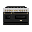 ZLINE Autograph Edition 48-Inch Classic Series Gas Range with 8 Gas Burner Cooktop and 6.7 Cu. Ft. Gas Convection Oven  in DuraSnow Stainless Steel with Black Matte Doors and Champagne Bronze Accents (CGRSZ-BLM-48-CB)