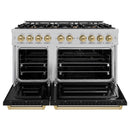 ZLINE Autograph Edition 48-Inch Classic Series Gas Range with 8 Gas Burner Cooktop and 6.7 Cu. Ft. Gas Convection Oven  in DuraSnow Stainless Steel with Black Matte Doors and Champagne Bronze Accents (CGRSZ-BLM-48-CB)
