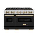 ZLINE Autograph Edition 48-Inch Classic Series Gas Range with 8 Gas Burner Cooktop and 6.7 Cu. Ft. Gas Convection Oven  in DuraSnow Stainless Steel with Black Matte Doors and Polished Gold Accents (CGRSZ-BLM-48-G)