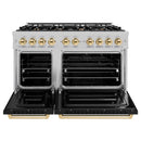 ZLINE Autograph Edition 48-Inch Classic Series Gas Range with 8 Gas Burner Cooktop and 6.7 Cu. Ft. Gas Convection Oven  in DuraSnow Stainless Steel with Black Matte Doors and Polished Gold Accents (CGRSZ-BLM-48-G)