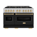 ZLINE Autograph Edition 48-Inch Classic Series Gas Range with 8 Gas Burner Cooktop and 6.7 Cu. Ft. Gas Convection Oven  in DuraSnow Stainless Steel with Black Matte Doors and Polished Gold Accents (CGRSZ-BLM-48-G)