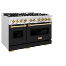 ZLINE Autograph Edition 48-Inch Classic Series Gas Range with 8 Gas Burner Cooktop and 6.7 Cu. Ft. Gas Convection Oven  in DuraSnow Stainless Steel with Black Matte Doors and Polished Gold Accents (CGRSZ-BLM-48-G)