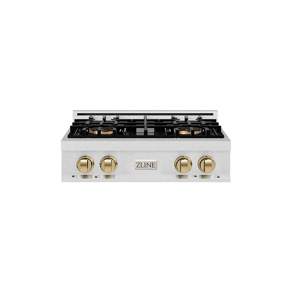 ZLINE Autograph Edition 30-Inch Classic Gas Rangetop with 4 Burner DuoPro™ Cooktop in Satin Stainless Steel and Champagne Bronze Accents (PCRTSZ-30-CB)
