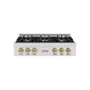 ZLINE Autograph Edition 36-Inch Classic Gas Rangetop with 6 Burner DuoPro™ Cooktop in Satin Stainless Steel and Champagne Bronze Accents (PCRTSZ-36-CB)