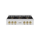 ZLINE Autograph Edition 36-Inch Classic Gas Rangetop with 6 Burner DuoPro™ Cooktop in Satin Stainless Steel and Polished Gold Accents (PCRTSZ-36-G)