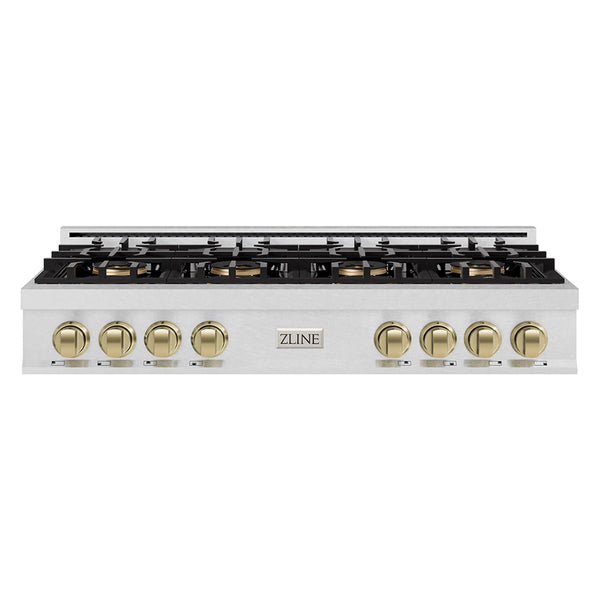 ZLINE Autograph Edition 48-Inch Classic Gas Rangetop with 8 Burner DuoPro™ Cooktop in Satin Stainless Steel and Champagne Bronze Accents (PCRTSZ-48-CB)