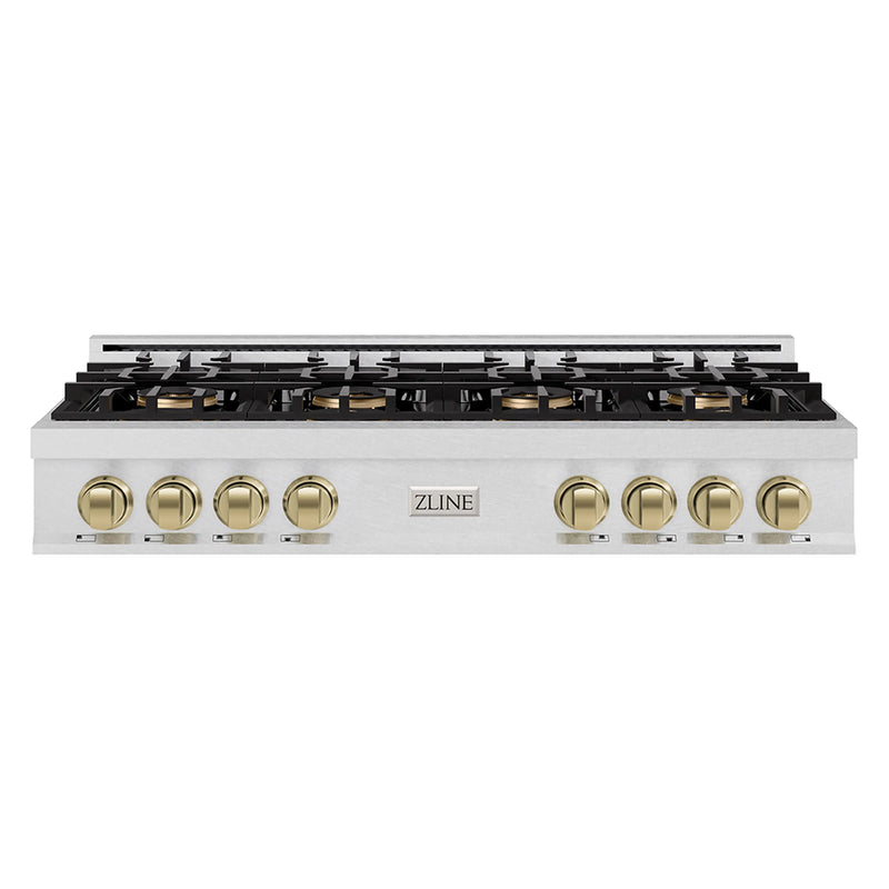 ZLINE Autograph Edition 48-Inch Classic Gas Rangetop with 8 Burner DuoPro™ Cooktop in Satin Stainless Steel and Champagne Bronze Accents (PCRTSZ-48-CB)