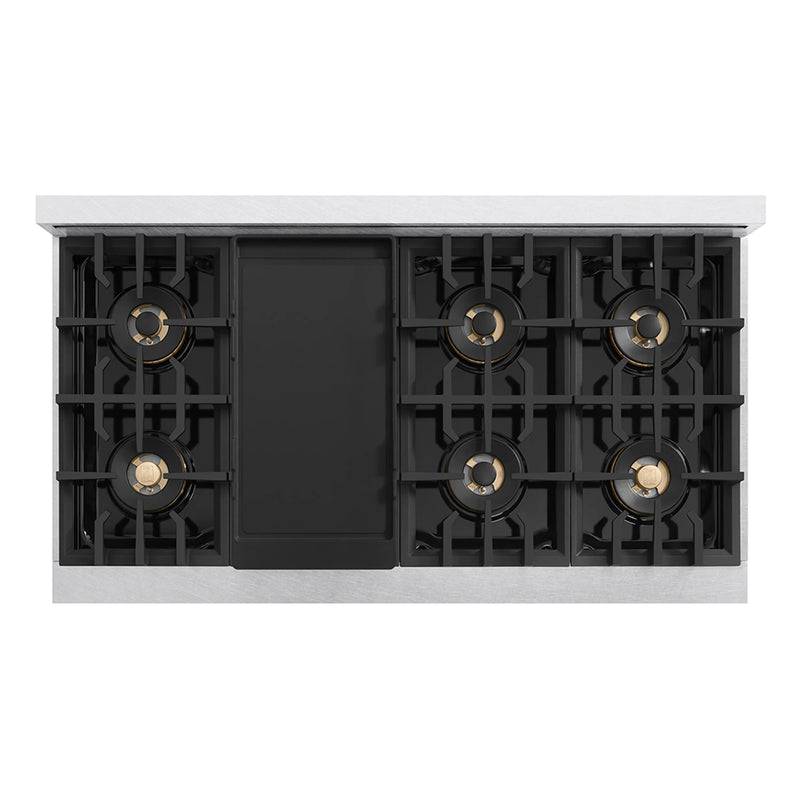 ZLINE Autograph Edition 48-Inch Classic Gas Rangetop with 8 Burner DuoPro™ Cooktop in Satin Stainless Steel and Champagne Bronze Accents (PCRTSZ-48-CB)