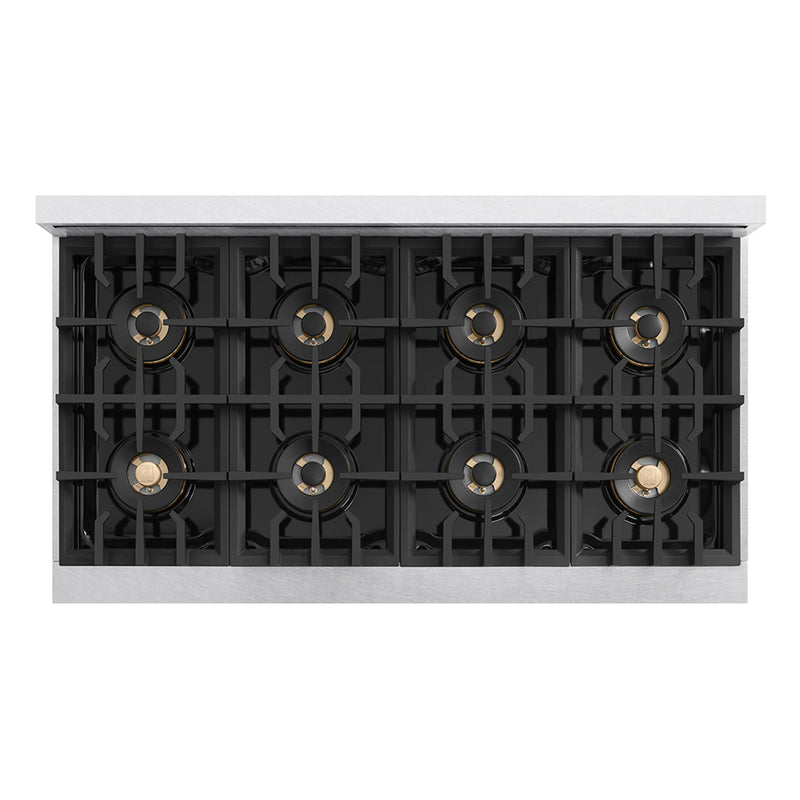ZLINE Autograph Edition 48-Inch Classic Gas Rangetop with 8 Burner DuoPro™ Cooktop in Satin Stainless Steel and Champagne Bronze Accents (PCRTSZ-48-CB)