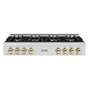 ZLINE Autograph Edition 48-Inch Classic Gas Rangetop with 8 Burner DuoPro™ Cooktop in Satin Stainless Steel and Polished Gold Accents (PCRTSZ-48-G)