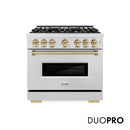 ZLINE Autograph 36-Inch 5.2 Cu. Ft. Classic Dual Range with 6 Burner DuoPro™ Cooktop and Oven in Satin Stainless and Champagne (PCDRSZ-36-CB)