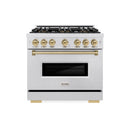 ZLINE Autograph 36-Inch 5.2 Cu. Ft. Classic Dual Range with 6 Burner DuoPro™ Cooktop and Oven in Satin Stainless and Champagne (PCDRSZ-36-CB)