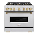 ZLINE Autograph 36-Inch 5.2 Cu. Ft. Classic Dual Range with 6 Burner DuoPro™ Cooktop and Oven in Satin Stainless and Champagne (PCDRSZ-36-CB)