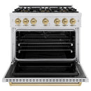 ZLINE Autograph 36-Inch 5.2 Cu. Ft. Classic Dual Range with 6 Burner DuoPro™ Cooktop and Oven in Satin Stainless and Champagne (PCDRSZ-36-CB)